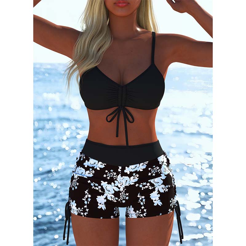 🌞👙 Női bikini szett zsinórral és mintával – rövidnadrággal, strandra és medencéhez is tökéletes! ⛱️ Platás utánvéttel!