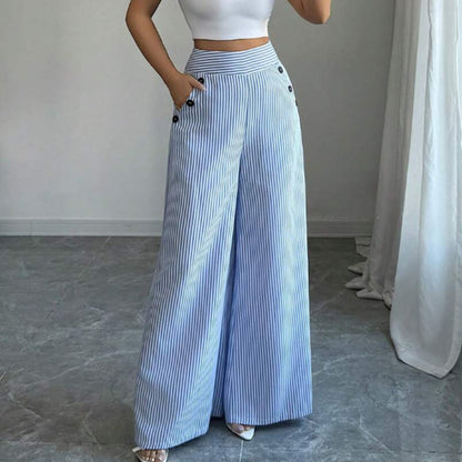 👖 Magas derekú, csíkos, széles szárú nadrág – lábnyújtó hatás, kényelmes és divatos! ✨ Platás utánvéttel!