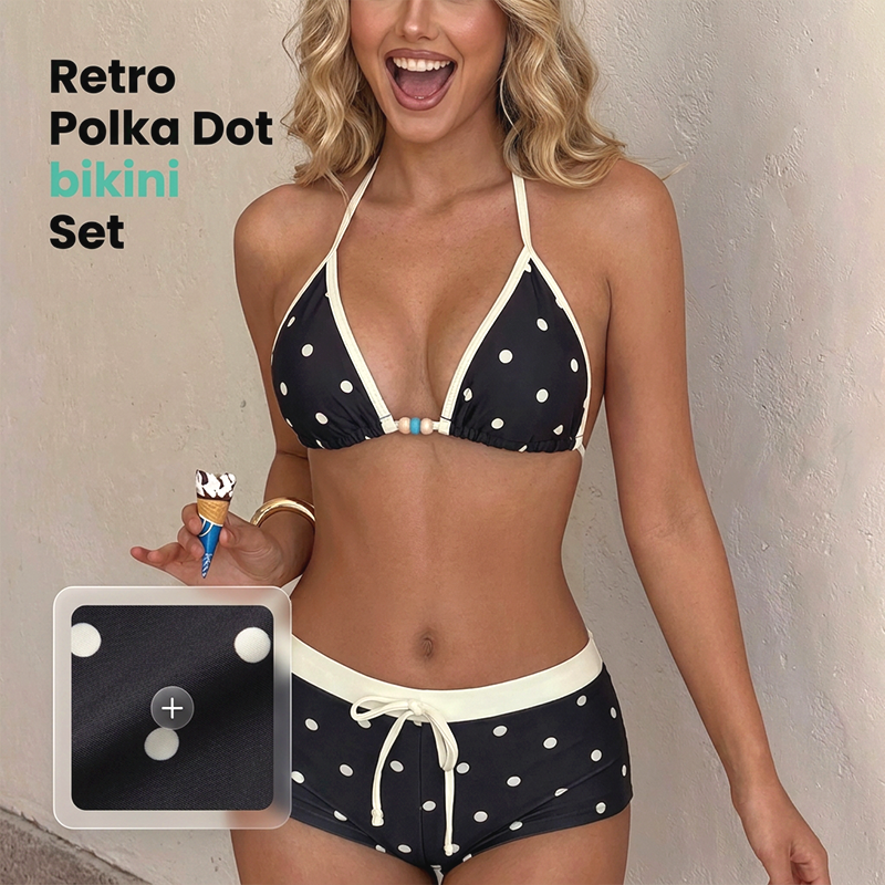 👙 Polka dots mintás, hátsó nyaknál megkötős bikini szett – csinos, kényelmes, nyári kedvenc! 🌊 Platás utánvéttel!