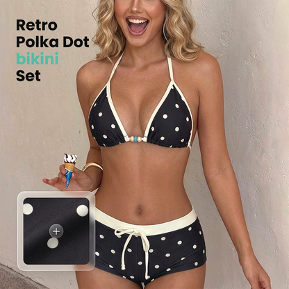 👙 Polka dots mintás, hátsó nyaknál megkötős bikini szett – csinos, kényelmes, nyári kedvenc! 🌊 Platás utánvéttel!