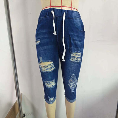 🏆 UTOLSÓ NAP! 40% KEDVEZMÉNY! Női kopottas, húzózsinóros farmer capri nadrág – vintage stílus, kényelmes derék, nyári kedvenc! 👖 Platás utánvéttel!